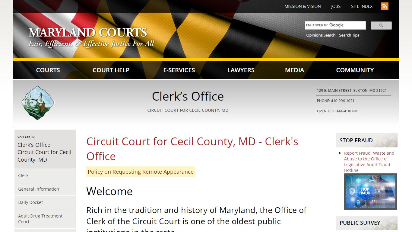 Circuit Court for Cecil County, MD - Clerk's Office